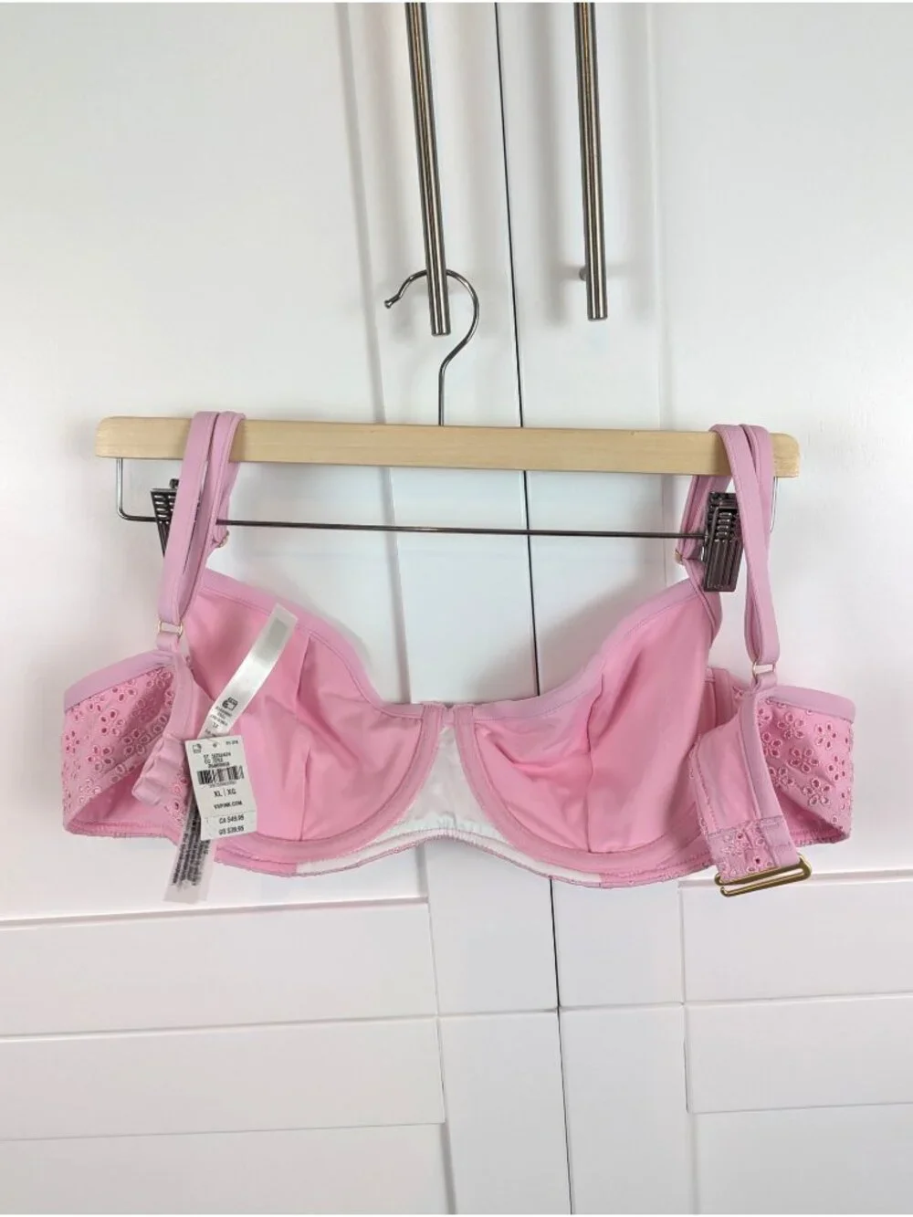 PINK X Frankies Bikinis Eyelet Bikini Set Pink Underwire Lace Cheeky Size XL